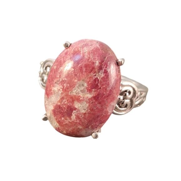Sterling BBJ Rhodonite Oval Cab Heart Detail Ring - Picture 3 of 12